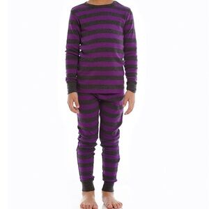 NWT LEVERET Purple dark Gray Striped kids 2 piece Pajama Set - unisex 12 years